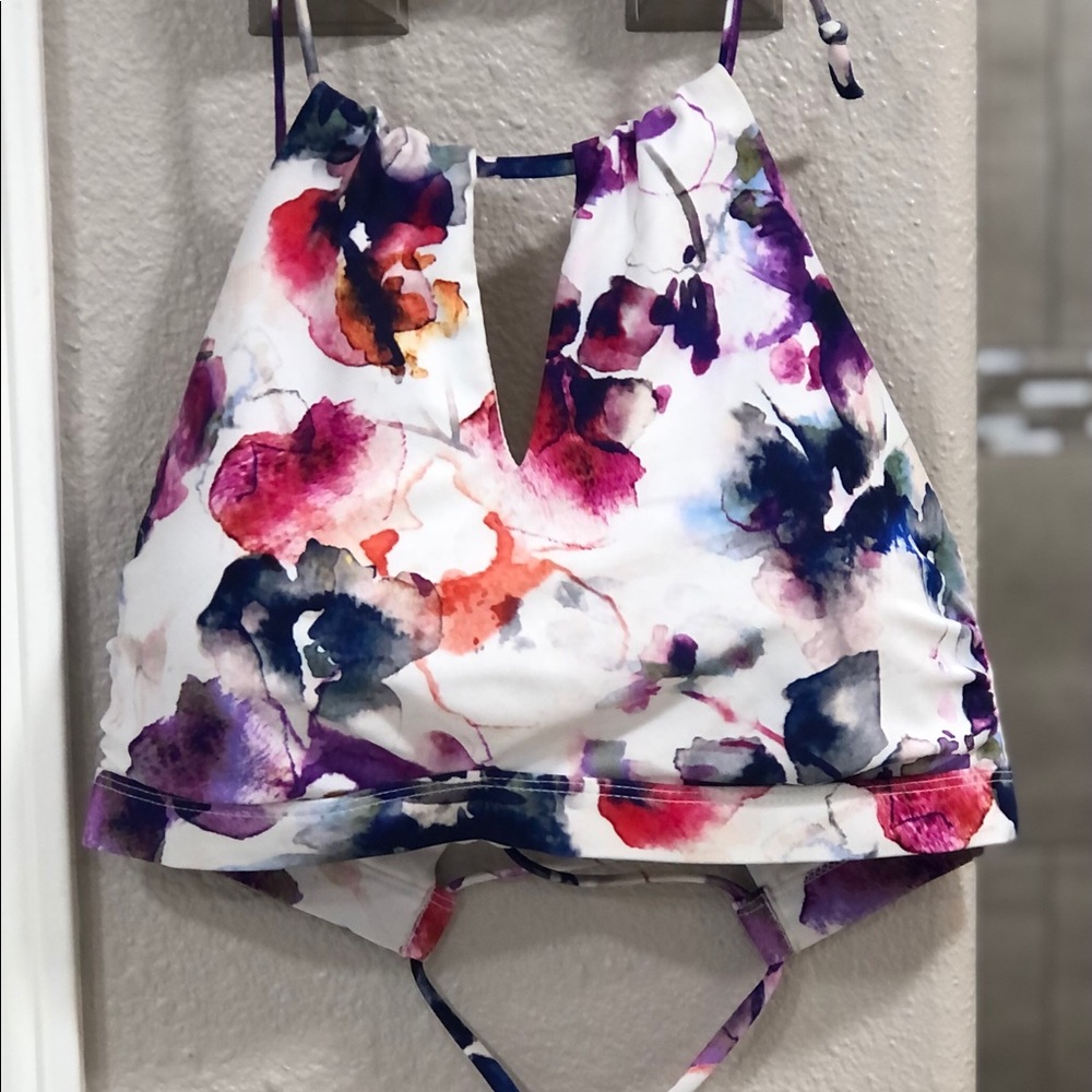 Athleta Floral High Neck Halter Swim Top